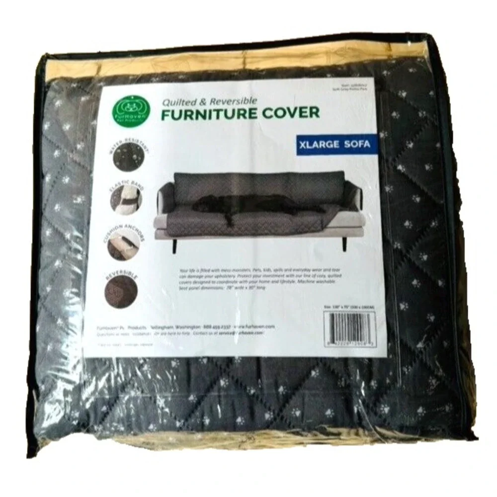 Furhaven Water-Resistant Paw Print‎ XL Sofa Furniture Protector Cover, Gray